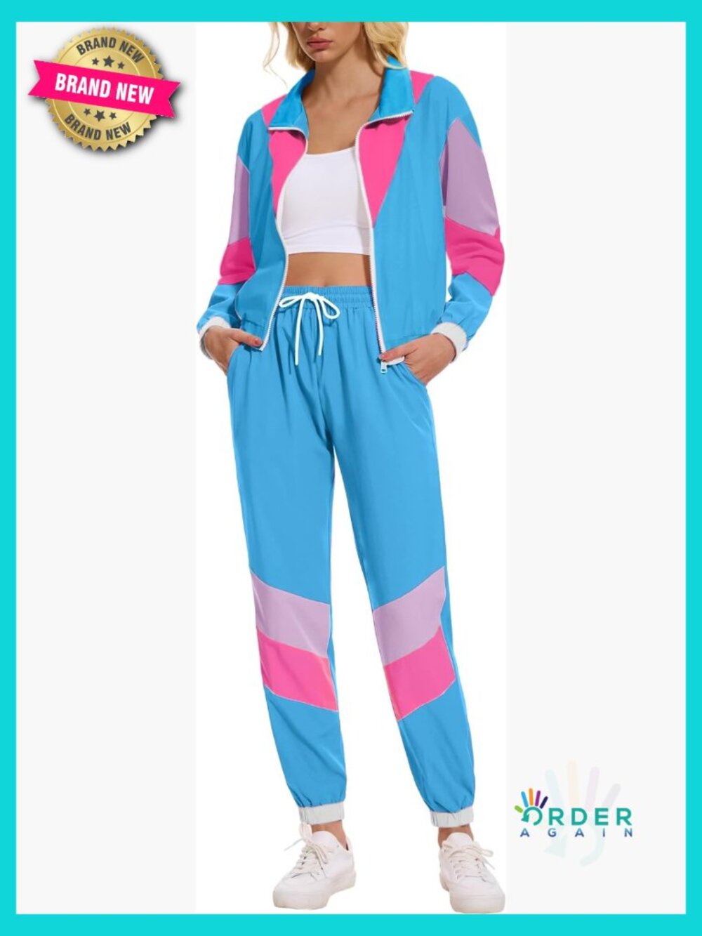 2 Piece Track Suit Set Zip Up Windbreaker Retro Y2K 80s 90s Costume Outfit